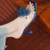 Pantofole trasparenti diamanti a punta aperta argento verde sandali sexy da donna scarpe da festa per matrimoni tacchi quadrati zapato