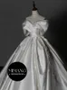 Designer bateau main wedding dress 2024 new bride high-end dress simple and elegant satin outdoor dress for women
