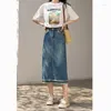 Jupes INVIRME DENIM FEMMES BLUE 2024 SUMME HIGH TAILLE RETRO TASSEL A-LINE FEMME SLIVE SLIM MIDI BUREAU DE JUPT MXC15B0024