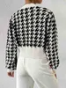 Women's Plus Size Sweaters Women's Thousand Bird Checker Button V-neck Lantern Sleeves Short Cardigan Sweater Fashion top
