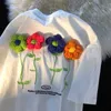 T-shirt féminin Appliques d'été Floral Swt Girl T-shirts kawaii vêtements de haute qualité Coton Summer 2xl T TOPS HARAJUKU ONCOST TNS Y240509