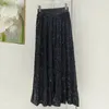 Skirts herfst pailletten maxi lange elastische taille bling dikke drape metaalachtige a-line enkel enkel gebreide rok groen zilver