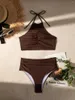 Moda de banho feminina Sexy Halter Pleate Bikini Conjunto 2024 Push Up Crop Top com maiô de maiô de altura de maiô de verão