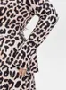 Abiti taglie forti di dimensioni plus size abito tascabile stampato leopardo per donne v al collo slves long fochea abito slve abito a vita alta Y240510