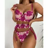 Fun Lingerie Sexy Women's Colorful Embroidery Underwear Set Three Point Style