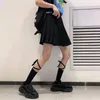 Femmes chaussettes japonaises marée noire blanche coton sox avec une sangle à corde longue top croix nœud lolita lettre talon la mode