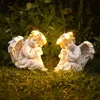 Juliahestia Angel Statue Decor ogrodowe na zewnątrz dekoracje słoneczne na zewnątrz Cherub na świąteczny weranda Prezenty na trawniki (2PCS) Zapal figurka pamięć