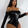 Women's Swimwear 2024 One Piece Swimming Suit Sequin Performance Dress Sexy Party Nightclub Off The Shoulder Dre