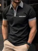 Herrpolos Summer Mens Solid Color Polo Shirt With Lapel Button Up Short Sleeved Top Fashionable T-Shirt Overdized Business Casual Clothing Q240509
