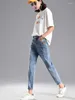 Women's Jeans Light-colored Short Straight Female Korean Version Of The High-waisted Stretch Thinner Nine-point Pants Trend