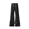 Streetwear Black Wash Leather Strecth Jeans for Men Ropa Hombre Baggy Y2K Flare broek Oversized rechte denim broek 240509