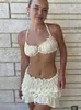 Ruffles Mini Jirt plage sets femmes sexy spaghetti crop top basse taille plissée de jupes courtes de vacances d'été tenues 240508