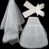 Bruiloft petticoat handschoenen sluier set goedkoop in bouillon witte bruidsaccessoires voor baljurk trouwjurk ellebooglengte bruidshandschoen kristal 288m
