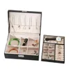 Caixas de jóias caixas de jóias de jóias de madeira de camada dupla caixas de jóias e embalagens com organizador de armazenamento de jóias de couro PU e caixa de maquiagem