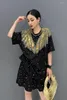 Women's Tracksuits Vefadisa 2024 Summer Black Rose Red Women Sets Heavy Industry Beaded Sequins Short Sleeved Top Shorts Two Pieces HLX066