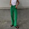 Jeans pour femmes femme de bonbon femme couleur haute taille hauts jambes larges pantalons minces pantalons de jean vert féminin mode coréens femmes m8a