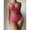 Frauen Bikini Bikini kariert hohe Taille Vintage Stahlunterstützung Badeanzug Big Chest Keine Aktien brauchen 100 Stück für die Herstellung von 2024