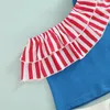 Set di abbigliamento per bambini bambini per bambini pantaloni star star bandiera a righe tops autunno short per giorno indipendente 1-6t