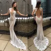 Sexy berta illusion robes de mariée sirène robes nuptiales à manche de casquette de profondeur V couche en dentelle appliquée