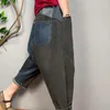 Frauen Jeans Spring High Streetwear Denim Cross-Hosen Frauen Patchwork Taschen Drop-Schritt Harem Hip Hop Dance Bloomer Joggerhosen Hosen