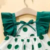 Meisjesjurken (0-3 jaar oud) zomer Baby Polka Dot Small Flying Sleeve Princess Dress Leuk Beach met hoed