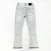 American 100% coton hommes jeans évasé lettre imprimement ouverte ouverte pantalon denim poids lourd déchiré sur le pantalon mâle du genou 240510