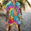 Hawaiiaanse mannen Cardigan 2 stks sets zomer 3d afdrukken korte mouw knop shirts strand shorts vakantie heren dagelijks tweedelig pak 240428