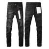 Herren Jeans Purple Roca Brand Jeans sind modisch und erstklassige schwarze Farbe mit einer Messer-Schnittloch-Reparatur für niedrige Anstiegs-Denimhosen Q240509