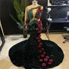 Wspaniałe zielone sukienki na studniowe ASO EBI z czerwonymi różami Florals błyszcząca cekinowa z koralikami syrena afrykańska suknie wieczorowe czarne dziewczęta urodziny formalne szatę femmes 2024