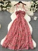 Casual jurken Holiday Beach Lange jurk vrouwen geprinte 3D bloemen halter nek backless vrouwelijke a-line hoge taille vestidos mujer dropship