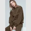 Lo Yoga Hoodie Cotton Casual Versatile Solid Color Sports Outdoor Top Långärmad löpande träning Huven Lös höst/vinter toppar