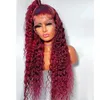 Perruques à cheveux humains bouclés Vins Brésilien Red Remy Deep Vave profonde Full Lace Front Wig Synthétique 180% Pré-cueilled pour les femmes filles