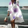 Casual Dresses 2024 Spring Summer Women's Turn-Down Collar Long Sleeve Button Shirt Dress Elegant Floral Print Beach Party Party