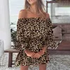 Vestidos sexy urbanos Mini vestido de hombro Patrón de leoparde