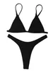 Dames badmode meisjes High Cut Bikini Set Sexy Small Cup Women Ribbed Swimsuit Beach Braziliaanse Biquini Solid Black Micro Thong Bikini's