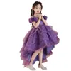 Luxe bloemenmeisjesjurken 2024 Paarse kanten Appliques Ruches Tiered Kids Pageant Ball Jurken voor meisjes Vestidos Luscious rok Verjaardag Wo