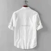 T-shirts masculins plus t-shirts Polos 2024 Été Nouveau-lin masculin en lin stand up col 5/4 chemise à manches mi-manches