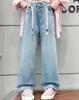 Trousers Girls Straight Leg Pants Spring And Summer 2024 Korean Casual Style Children Pant Loose Jeans Fashion Jean