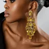 Bengelen oorbellen overdrijven lange geometrische strass statement sieraden vrouwen glanzend hangend geel kristal voor bruiloft