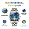 Olevs Mens Watches Classic Multifunctional Fltwheel Chronograph Original Quartz Wristwatch Moon Phase 24 Hour Waterproof Reloj 240425
