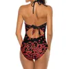 Dames badmode vallen harten zwart mesh zwempak één stuk backless sexy strand slijtage zomer badpakken Gravityx9 rood