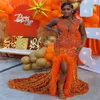 Luxus ASO EBI Orange Prom Kleider mit schlitz funkeln