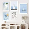 ers Blue Sky Lighthouse Ocean Sailing Shell Wall Art Noordse posters Canvas schilderen en afdrukken Wandfoto's voor woonkamer Decor J240505