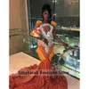 Blowly Orange Prom Dress 2024 Glitter Crystal Peads Rhinestones Feathers Sequins Specjalny impreza wieczorna szata sukni