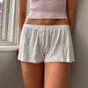 Shorts femininos verão y2k limpo casual casual perna larga pijama botão elástico