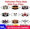 Masques de fête 50pcs adultes Kids Horror Ghost Anime Party Halloween Face Masques 3D Coton imprimé Couvre-bouche réutilisable lavable avec P3588316