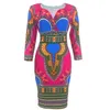 Платье модного печати талию женское этническое стиль упаковка хип-юбка V-образное вырезок туго