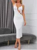 Casual Dresses Asia Women's Asymmetric Collar Cut Out Midi Dress Ring Pencil Sexy Party Club Long White 2024 Arrival
