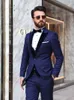 Męskie garnitury moda niebieska formalna mężczyzna ślub Tuxedo Prom Slim Fit Blazers Hombre Wysokiej jakości niestandardowy 3 -częściowy zestaw zestaw Homme