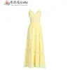 Robes décontractées Edglulu Vêtements d'été pour femmes Vacances de plage en V V V robe sexy sans manches creux en dentelle brodée jaune longue 0504